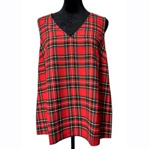 J. Crew Factory Womens Plaid Sleeveless V Neck Lightweight Top Red Medium NEW